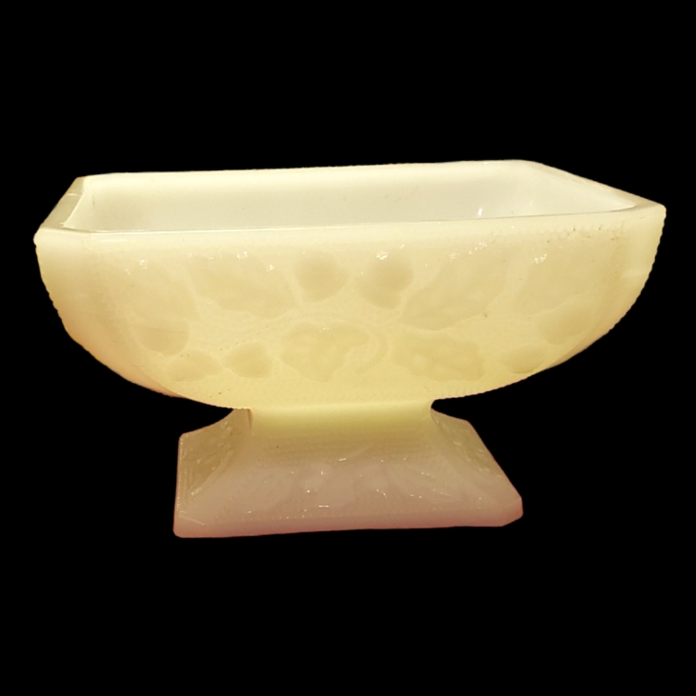 Vtg Sq. Candy Dish Pedestal Milk Glass Jeanette